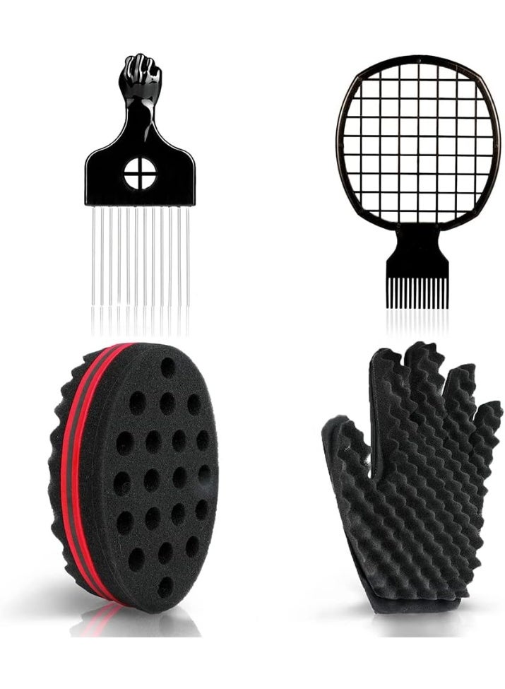 مجموعة اسفنجة منحنية مع قفاز ، فرشاة معدنية اختيار وشط للرجال والنساء - Image 1